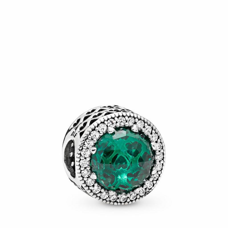 Pandora Radiant Hearts Charm Ireland - Sterling Silver/Green/Mixed Stones/Cubic Zirconia - 168739BED